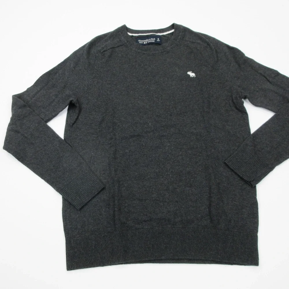 Abercrombie & Fitch Sweater Mens Small Gray Crewneck Cotton Cashmere Logo